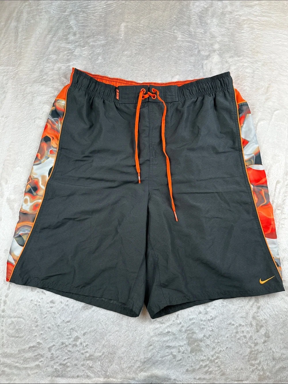 Nike Swim Volley Shorts Mens XL Black Orange Lined Drawstring Beach Trunks